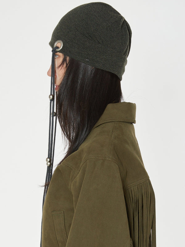 EYELET STRING BEANIE KHAKI-Nibgnus-APOC STORE