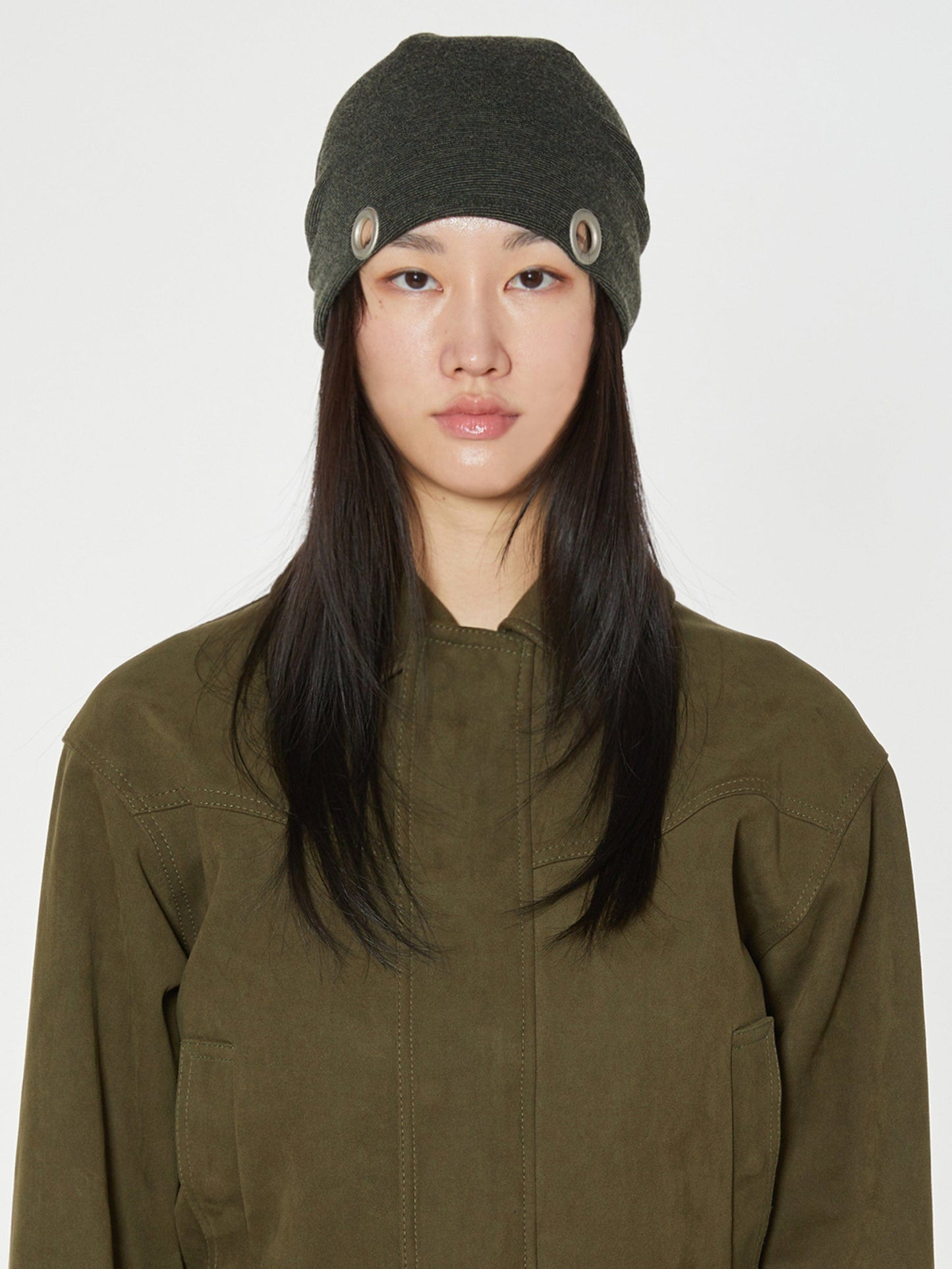 EYELET STRING BEANIE KHAKI-Nibgnus-APOC STORE