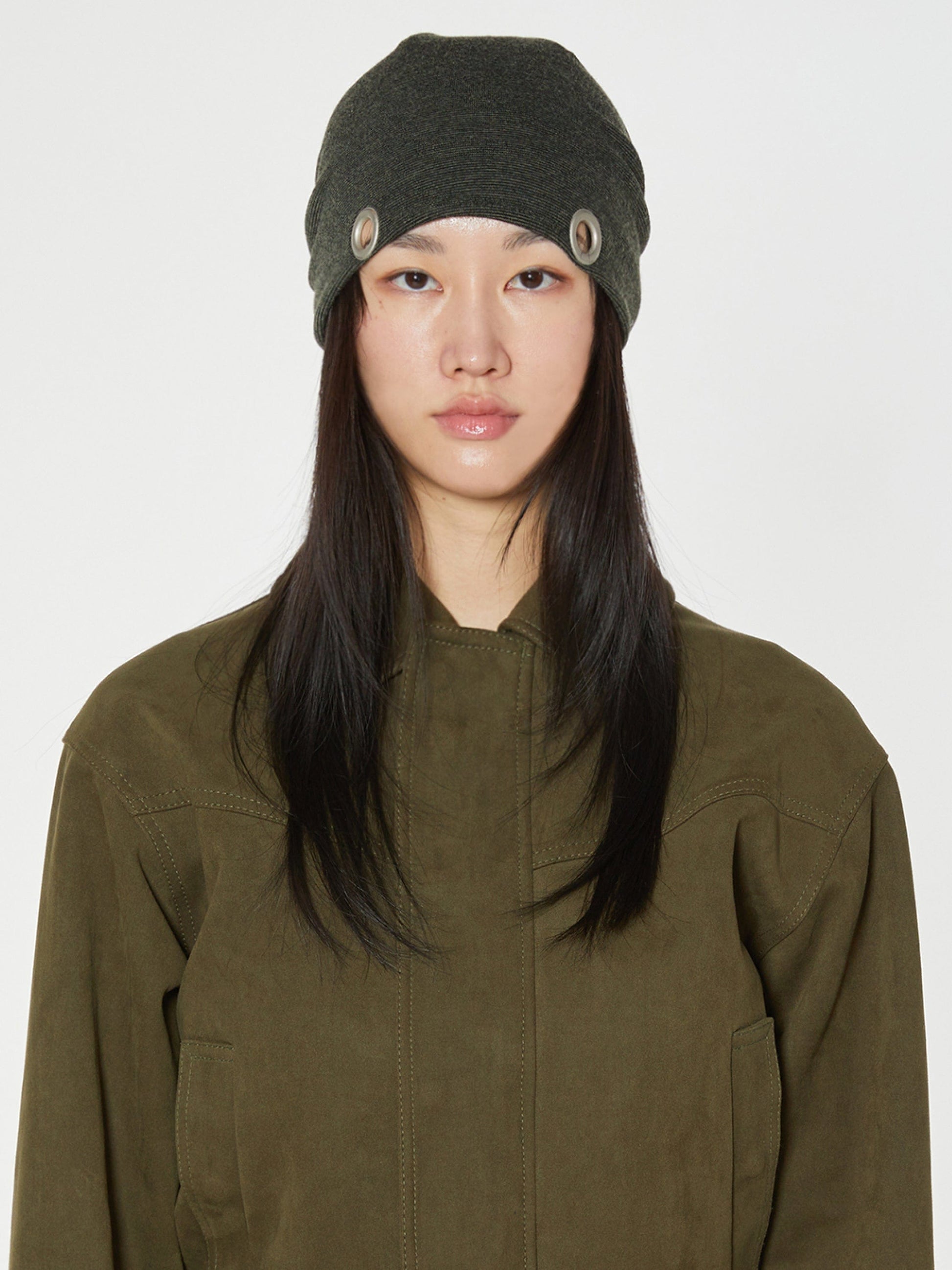EYELET STRING BEANIE KHAKI-Nibgnus-APOC STORE