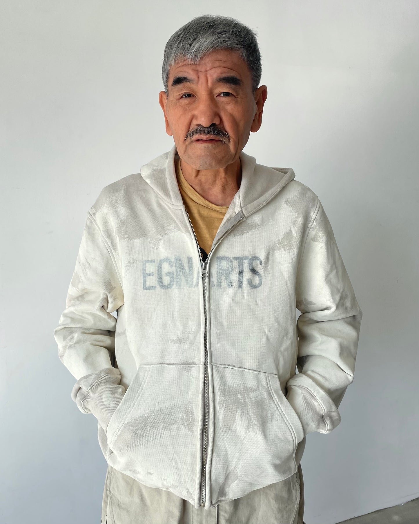 Painted Zip-Up Hoodie Beige-EGNARTS-APOC STORE