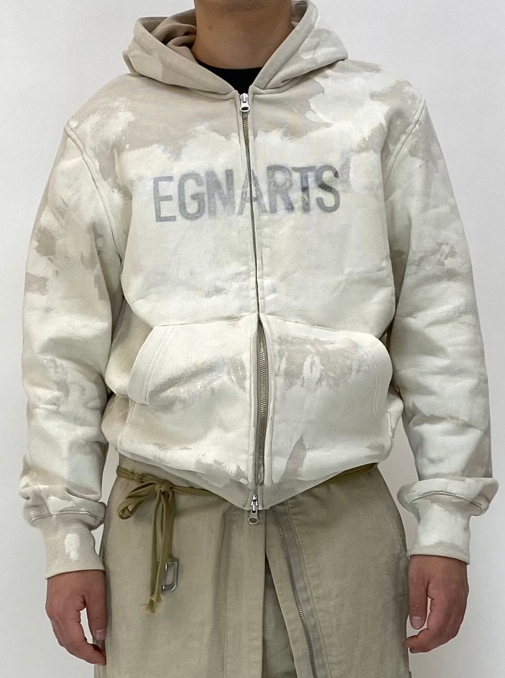 Painted Zip-Up Hoodie Beige-EGNARTS-APOC STORE