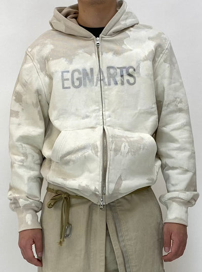 Painted Zip-Up Hoodie Beige-EGNARTS-APOC STORE