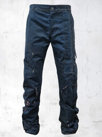C-SHAPE WAXED PATCHWORK PANTS BLUE-UNDER THE SIGN-APOC STORE