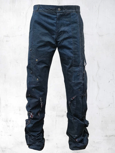 C-SHAPE WAXED PATCHWORK PANTS BLUE-UNDER THE SIGN-APOC STORE