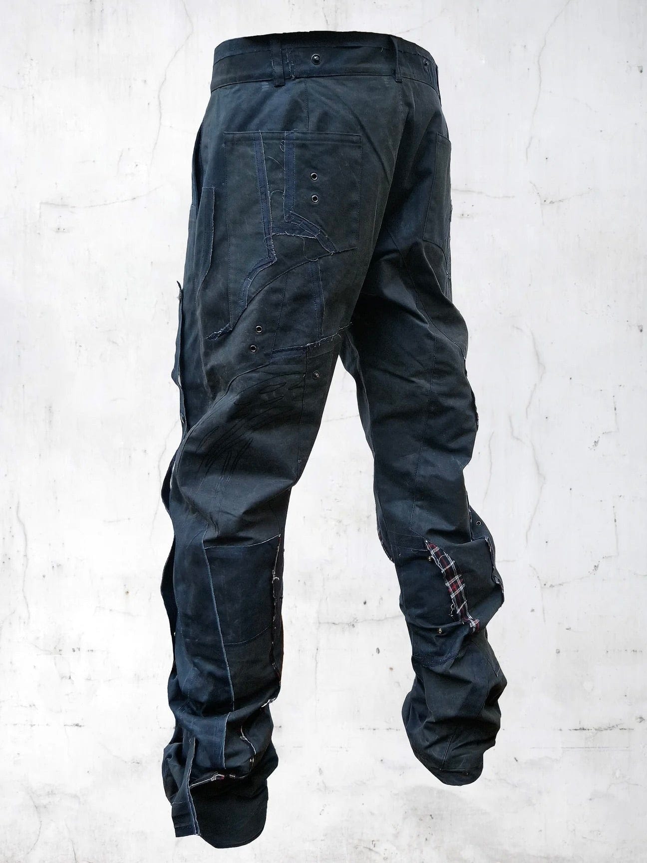C-SHAPE WAXED PATCHWORK PANTS BLUE-UNDER THE SIGN-APOC STORE