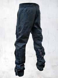 C-SHAPE WAXED PATCHWORK PANTS BLUE-UNDER THE SIGN-APOC STORE
