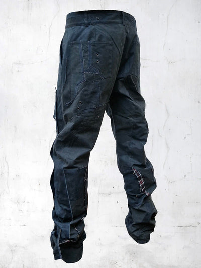 C-SHAPE WAXED PATCHWORK PANTS BLUE-UNDER THE SIGN-APOC STORE