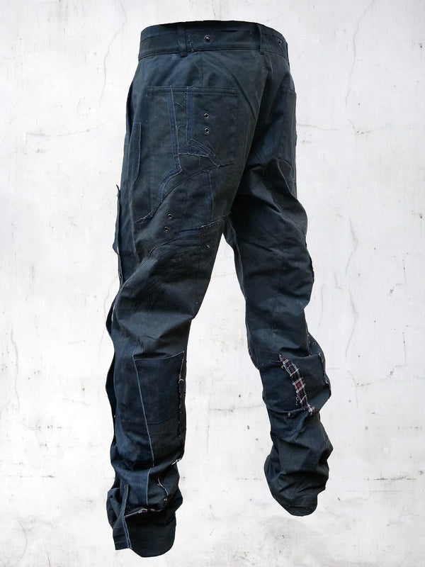 C-SHAPE WAXED PATCHWORK PANTS BLUE-UNDER THE SIGN-APOC STORE