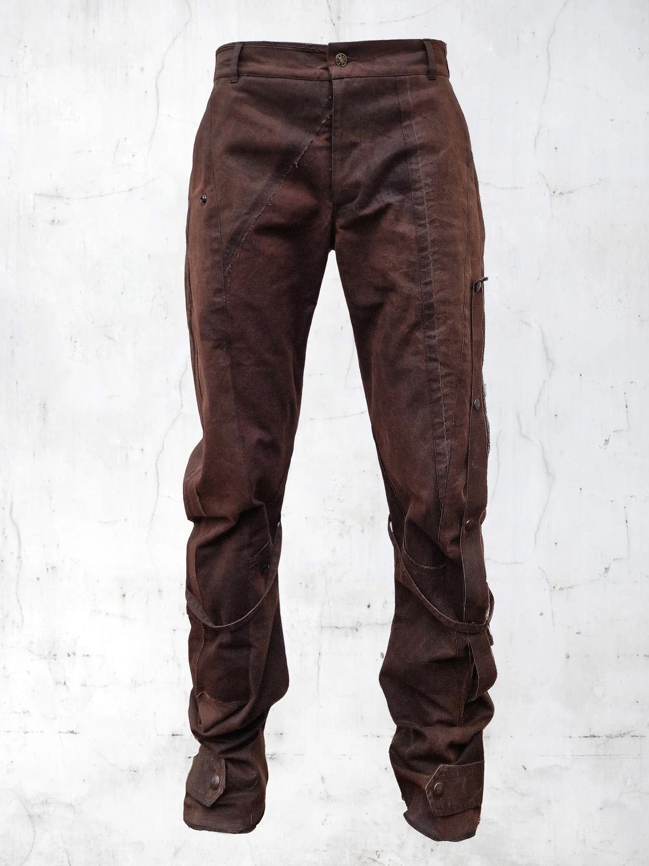 C-SHAPE WAXED PATCHWORK PANTS BROWN-UNDER THE SIGN-APOC STORE