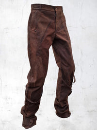 C-SHAPE WAXED PATCHWORK PANTS BROWN-UNDER THE SIGN-APOC STORE