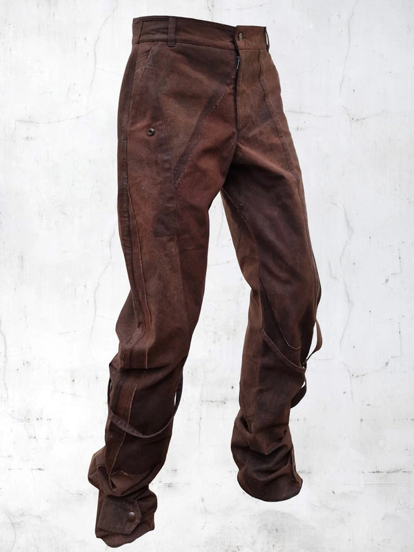 C-SHAPE WAXED PATCHWORK PANTS BROWN-UNDER THE SIGN-APOC STORE