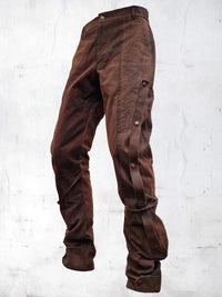 C-SHAPE WAXED PATCHWORK PANTS BROWN-UNDER THE SIGN-APOC STORE