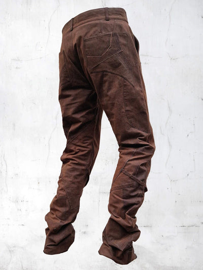 C-SHAPE WAXED PATCHWORK PANTS BROWN-UNDER THE SIGN-APOC STORE