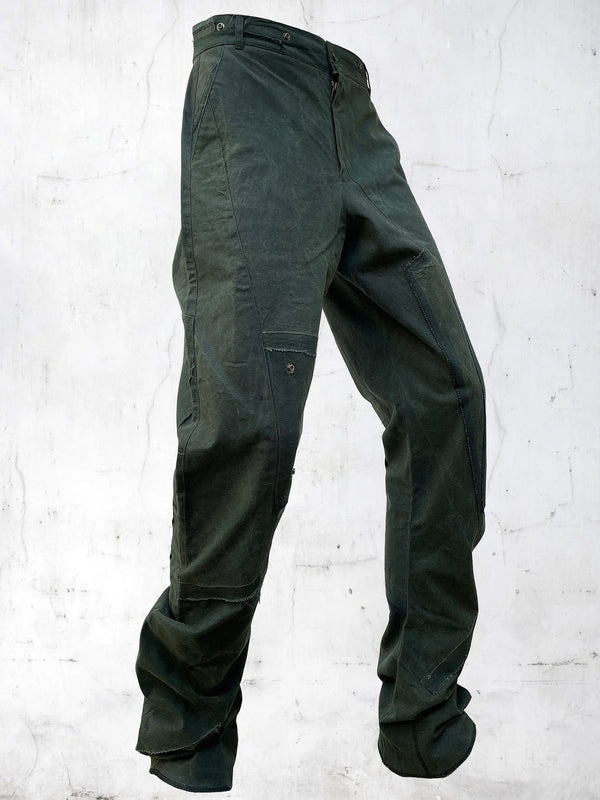 C-SHAPE WAXED PATCHWORK PANTS GREEN-UNDER THE SIGN-APOC STORE