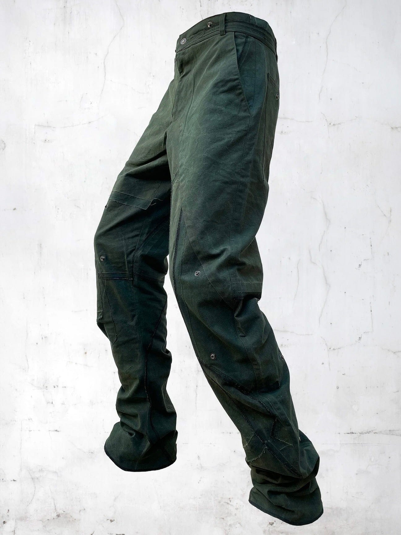 C-SHAPE WAXED PATCHWORK PANTS GREEN-UNDER THE SIGN-APOC STORE