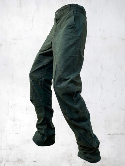 C-SHAPE WAXED PATCHWORK PANTS GREEN-UNDER THE SIGN-APOC STORE