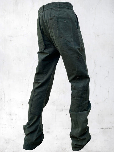 C-SHAPE WAXED PATCHWORK PANTS GREEN-UNDER THE SIGN-APOC STORE