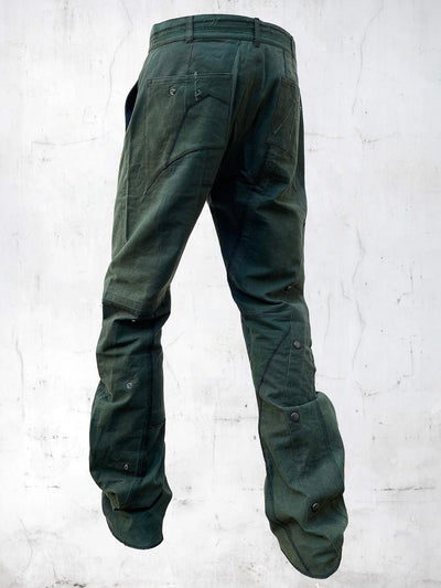 C-SHAPE WAXED PATCHWORK PANTS GREEN-UNDER THE SIGN-APOC STORE