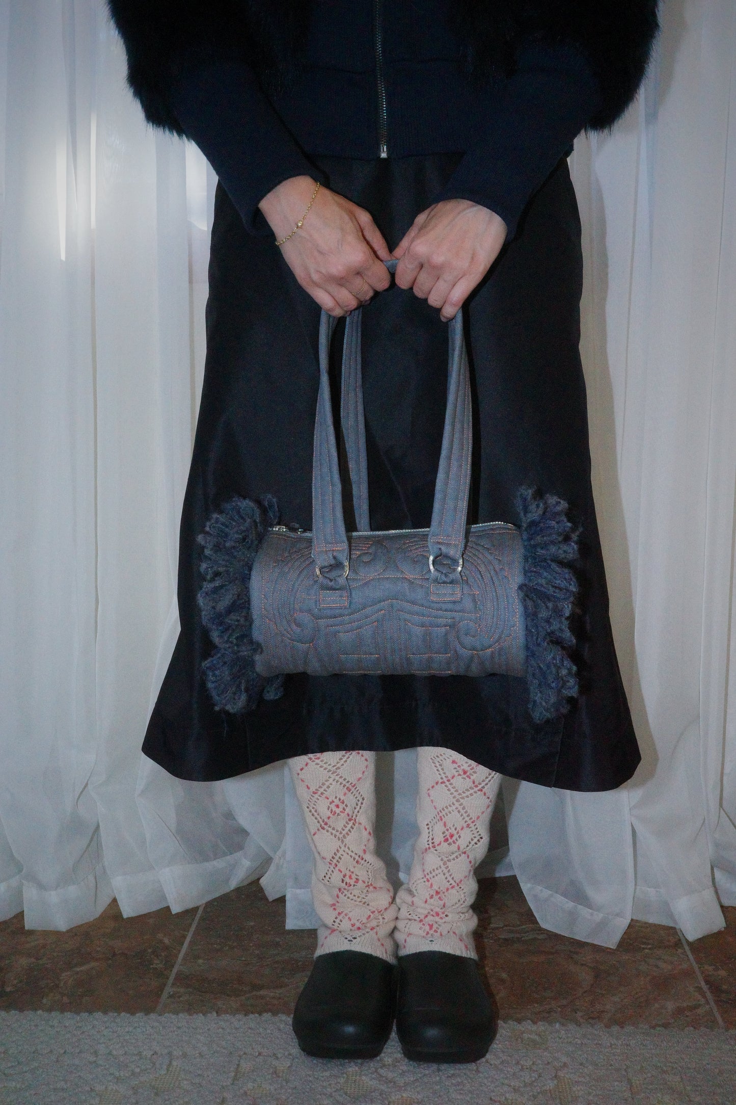 QUILTED COLUMN BAG BLUE-Fior di Latte-APOC STORE