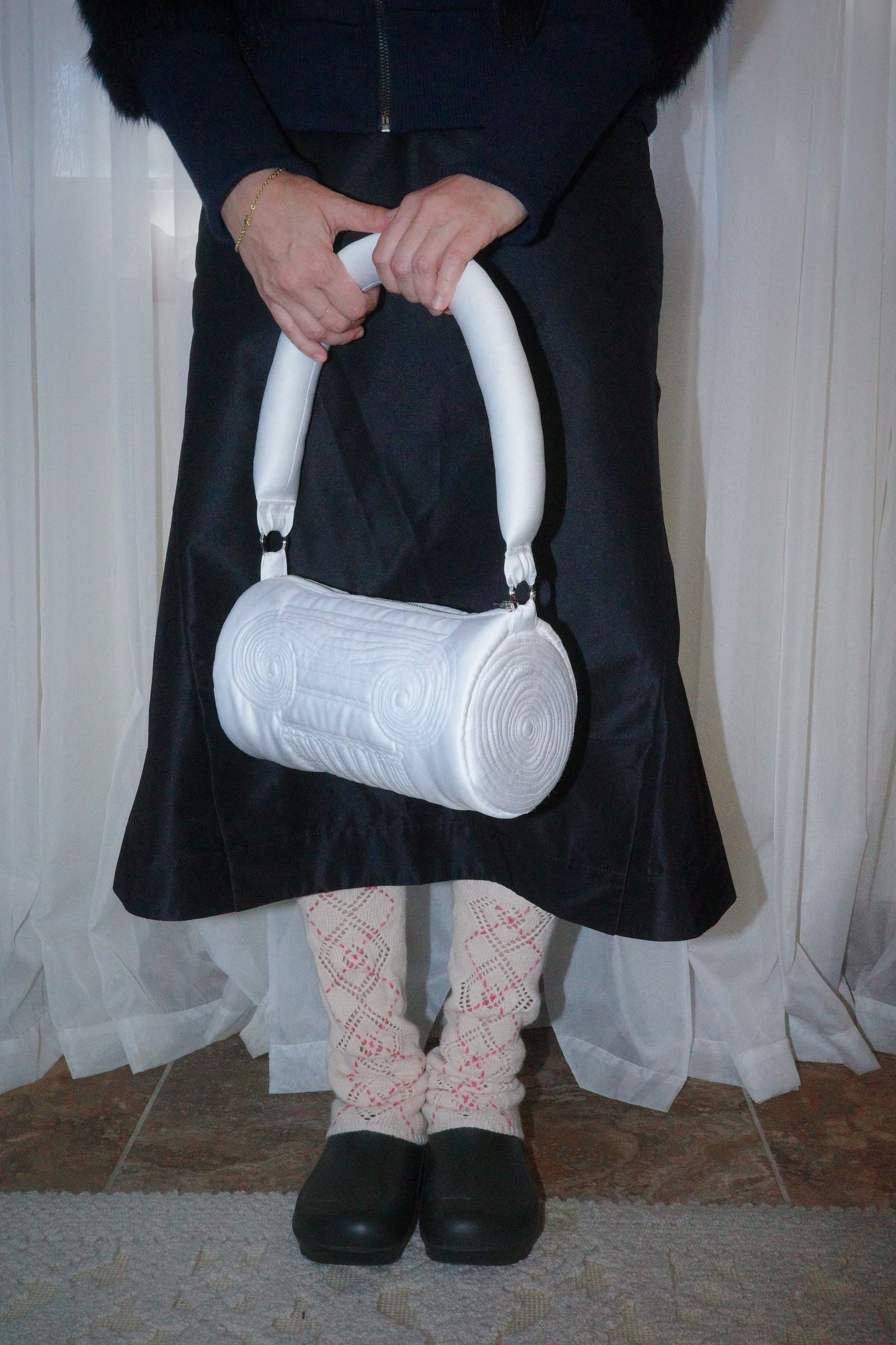 QUILTED COLUMN BAG WHITE-Fior di Latte-APOC STORE