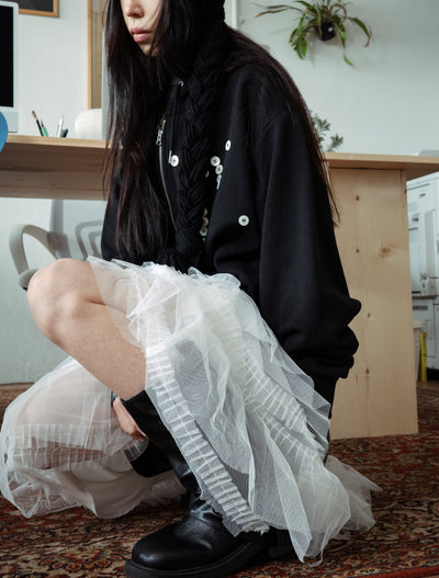 TULLE TIERED LONG SKIRT - WHITE-SAENGIN STUDIOS-APOC STORE