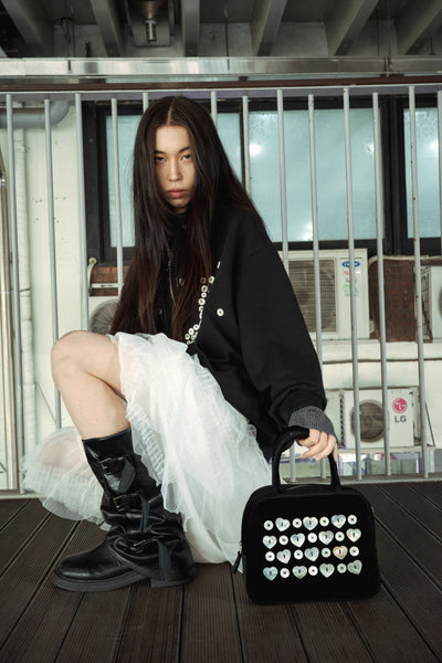 MOTHER-OF-PEARL COTTON VELVET HAND BAG-SAENGIN STUDIOS-APOC STORE