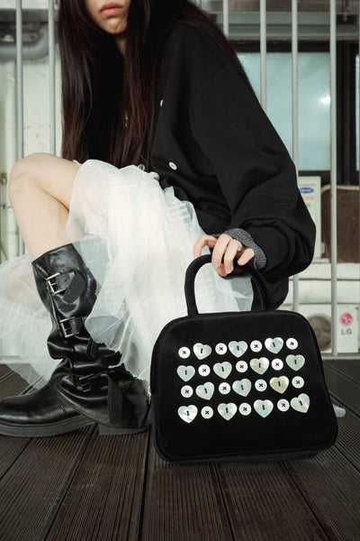 MOTHER-OF-PEARL COTTON VELVET HAND BAG-SAENGIN STUDIOS-APOC STORE