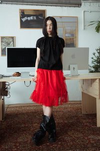 BANDING RUFFLE SHA DOT SKIRT - RED-SAENGIN STUDIOS-APOC STORE