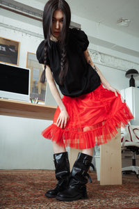 BANDING RUFFLE SHA DOT SKIRT - RED-SAENGIN STUDIOS-APOC STORE