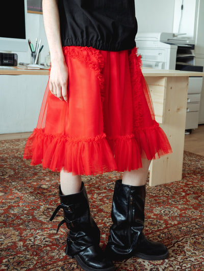 BANDING RUFFLE SHA DOT SKIRT - RED-SAENGIN STUDIOS-APOC STORE