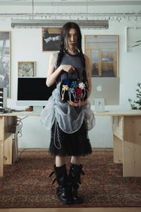 BANDING RUFFLE SHA DOT SKIRT - BLACK-SAENGIN STUDIOS-APOC STORE