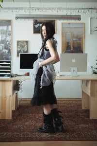 BANDING RUFFLE SHA DOT SKIRT - BLACK-SAENGIN STUDIOS-APOC STORE