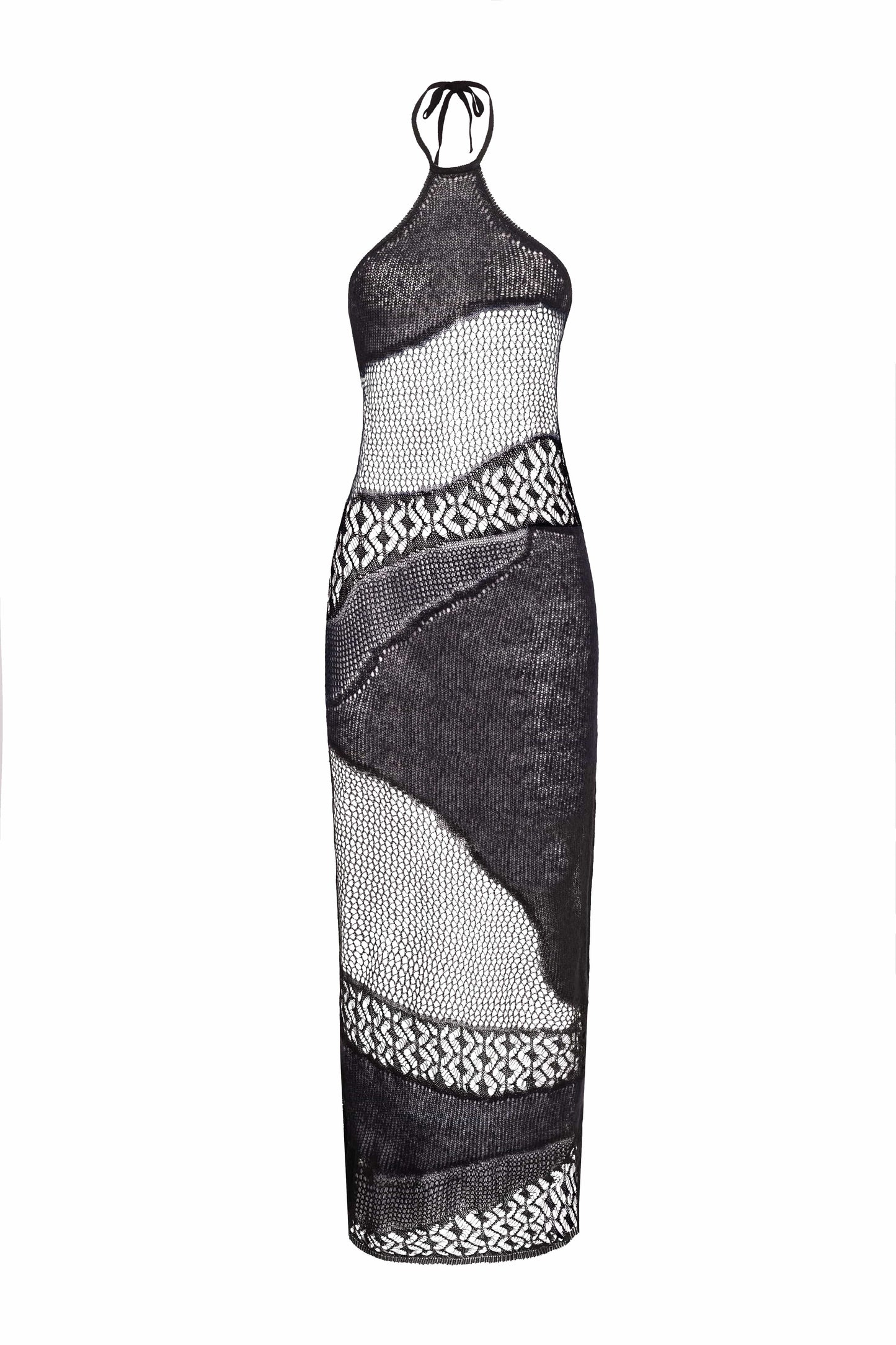 Black Halter Neck intarsia dress-Raquel de Carvalho-APOC STORE