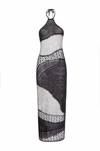 Black Halter Neck intarsia dress-Raquel de Carvalho-APOC STORE