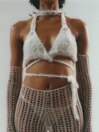 Off-white Fluffy knit self-tie bralette-Raquel de Carvalho-APOC STORE