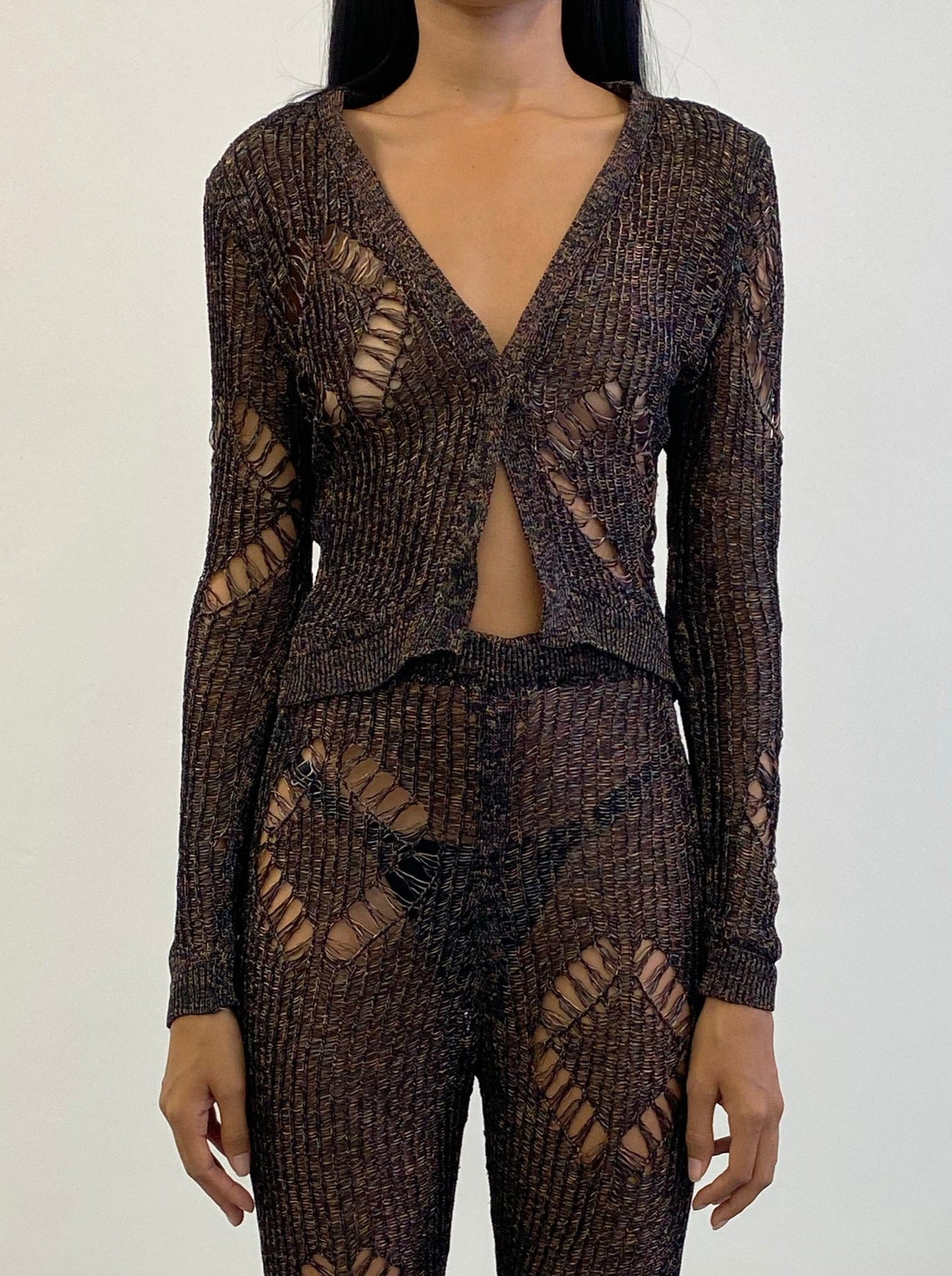 Multi Coloured knit diamond cardigan-Raquel de Carvalho-APOC STORE