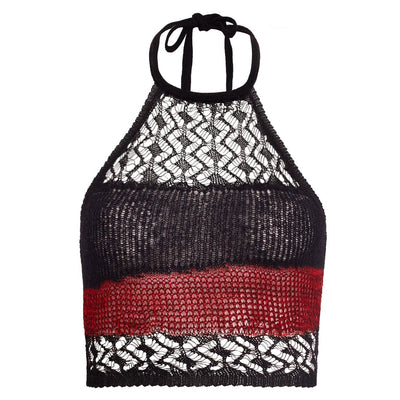 Knit intarsia lace tank top-Raquel de Carvalho-APOC STORE
