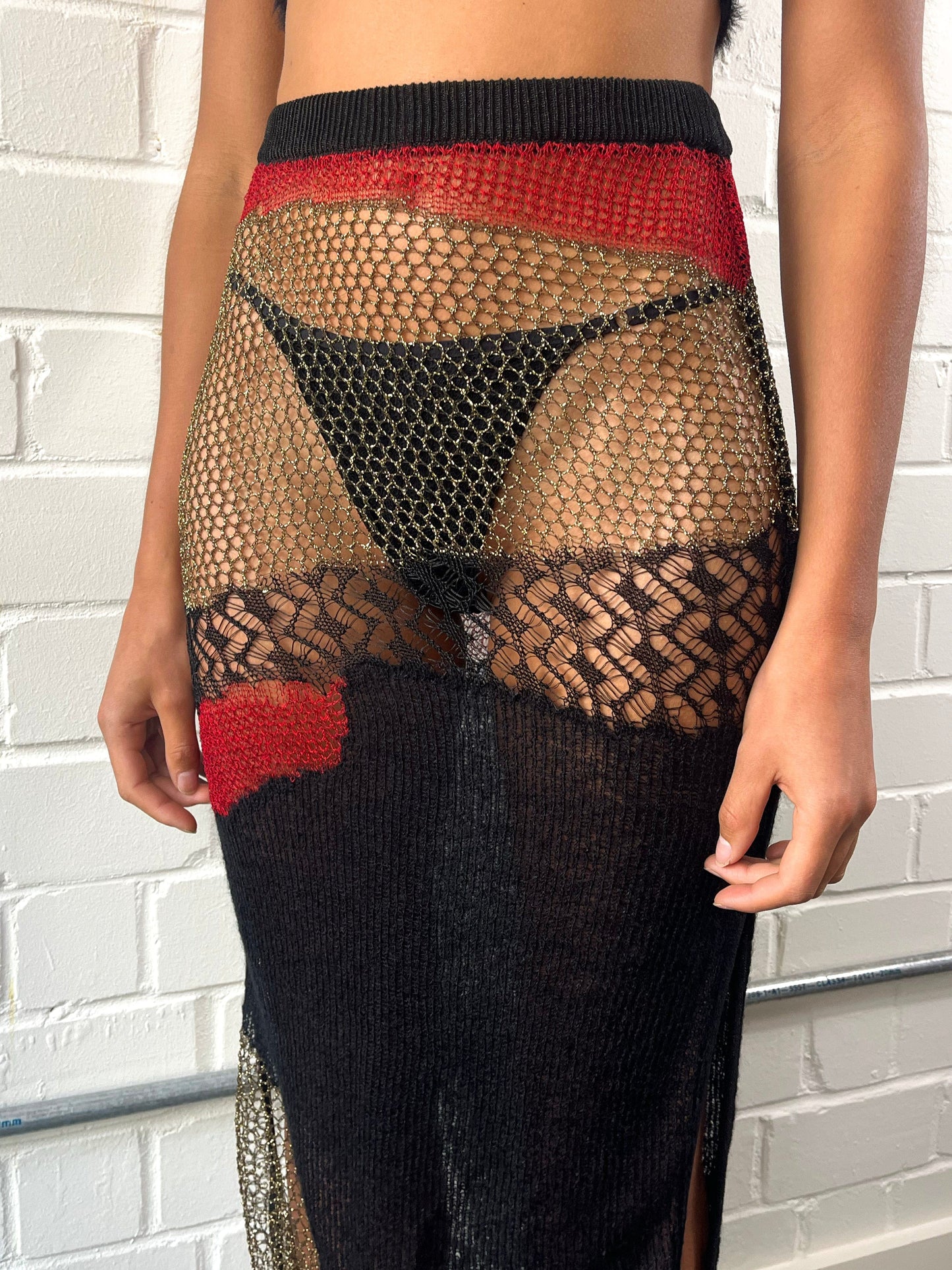 Knit intarsia lace midi skirt-Raquel de Carvalho-APOC STORE