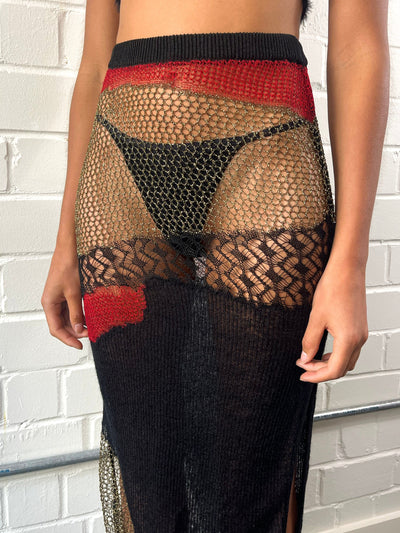 Knit intarsia lace midi skirt-Raquel de Carvalho-APOC STORE