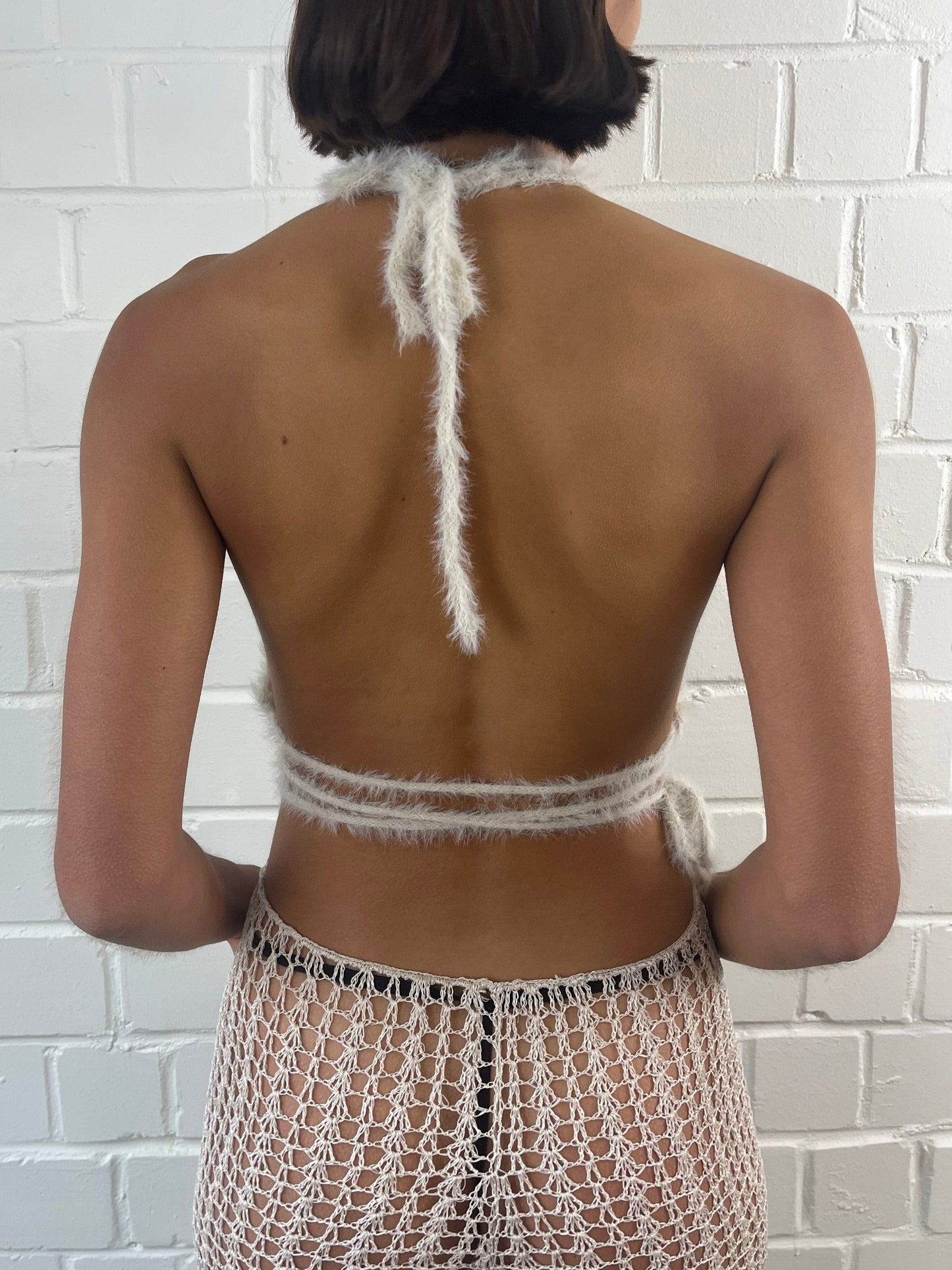 Off-white Fluffy knit self-tie bralette-Raquel de Carvalho-APOC STORE