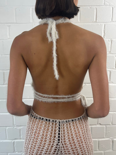 Off-white Fluffy knit self-tie bralette-Raquel de Carvalho-APOC STORE