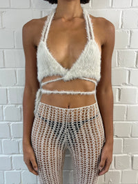 Off-white Fluffy knit self-tie bralette-Raquel de Carvalho-APOC STORE