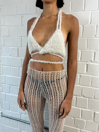 Off-white Fluffy knit self-tie bralette-Raquel de Carvalho-APOC STORE