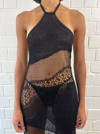 Black Halter Neck intarsia dress-Raquel de Carvalho-APOC STORE