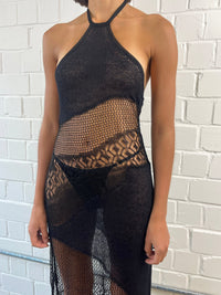 Black Halter Neck intarsia dress-Raquel de Carvalho-APOC STORE