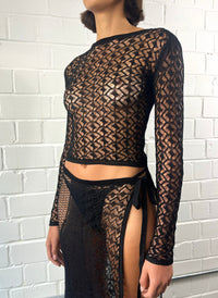 Black diamond knitted lace top-Raquel de Carvalho-APOC STORE