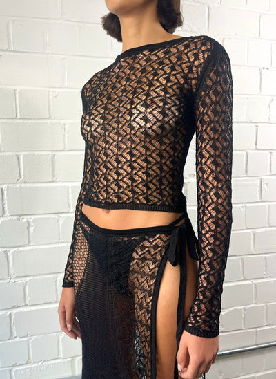 Black diamond knitted lace top-Raquel de Carvalho-APOC STORE