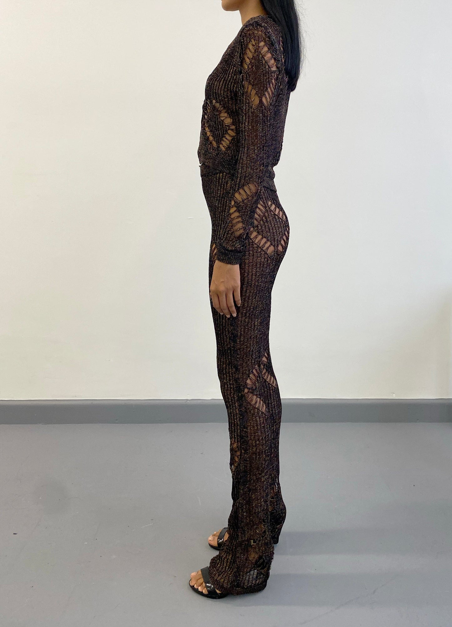 Multi Coloured knit diamond flare pants-Raquel de Carvalho-APOC STORE