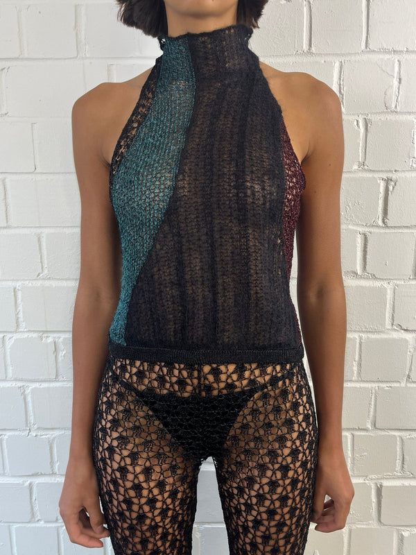 Knit intarsia lace tank top-Raquel de Carvalho-APOC STORE