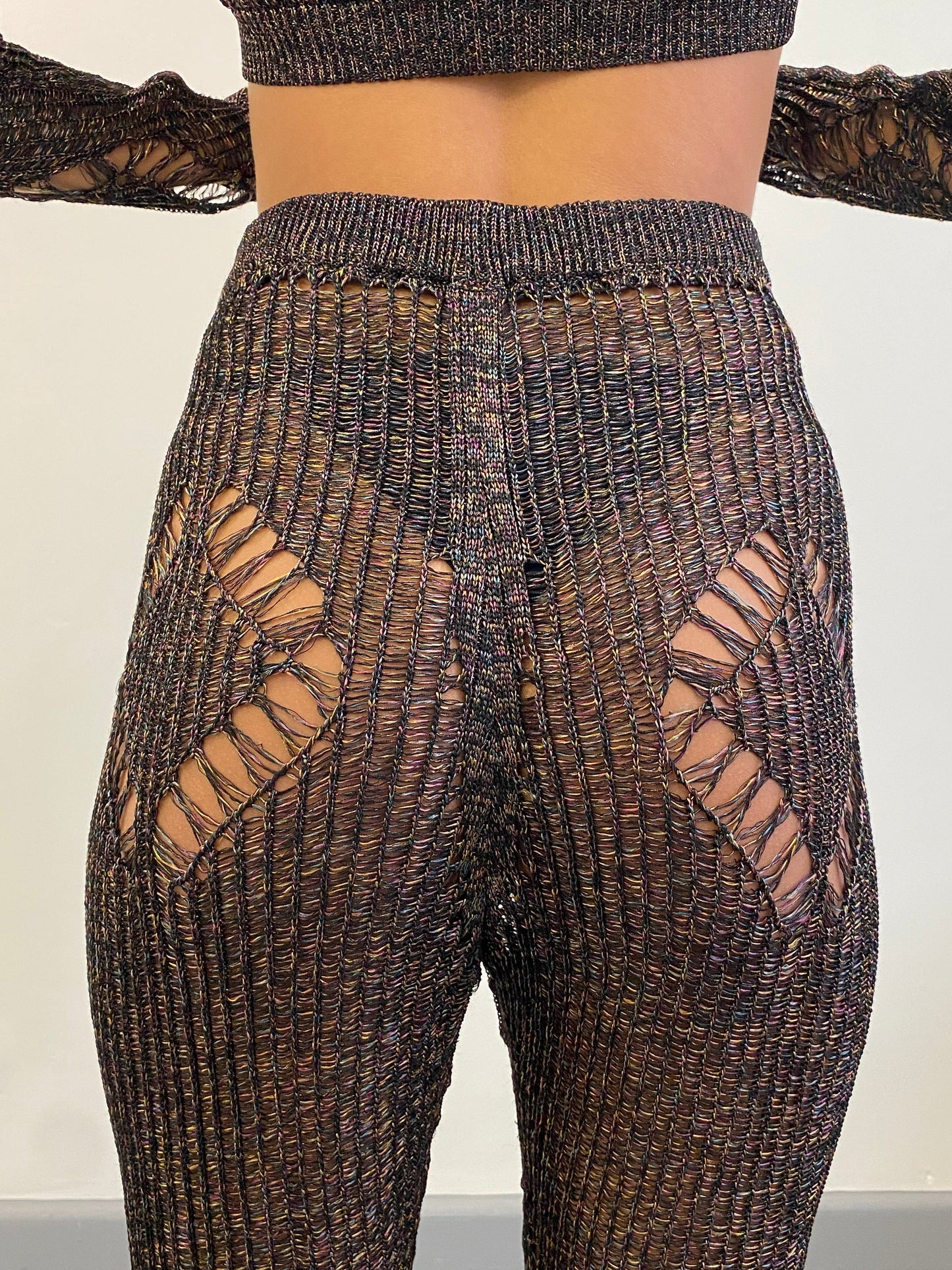 Multi Coloured knit diamond flare pants-Raquel de Carvalho-APOC STORE